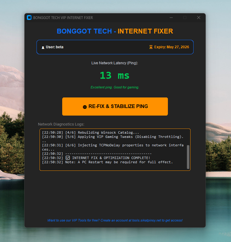 Bonggot Tech VIP Internet Fixer GUI