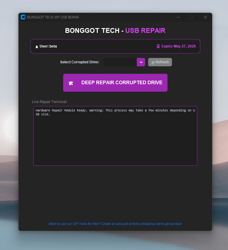 Bonggot Tech VIP USB Repair GUI